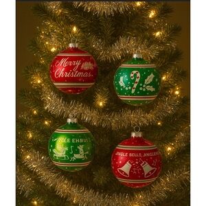 4 Christopher Radko Shiny Brite HOLIDAY SPLENDOR  4" FLOCKED GLASS ORNAMENTS